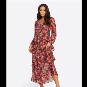 Jessica Simpson Women's Tabatha Ruffled Black Maxi Dress (XL)